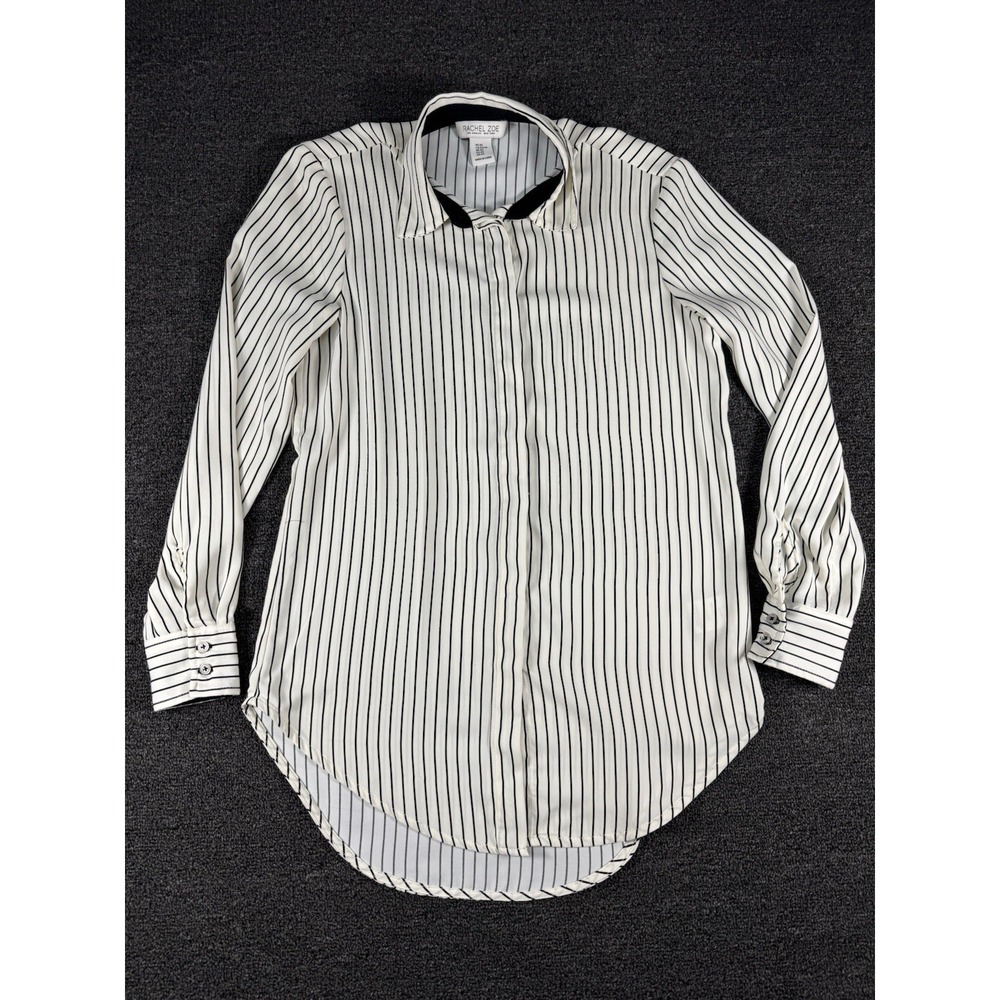 Rachel Zoe Black and White button up Striped Shirt size XS Classic Workwear